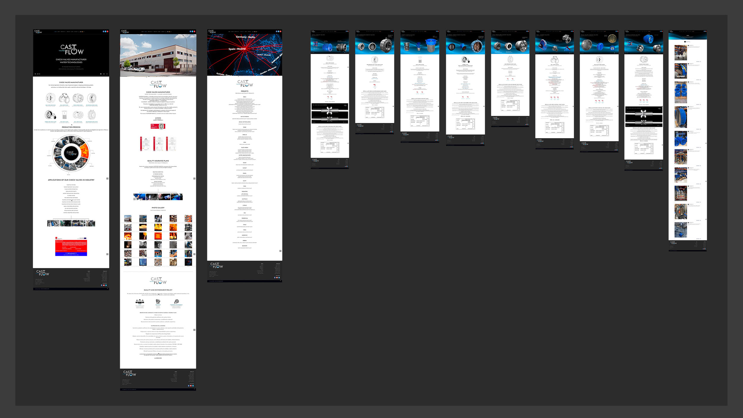 CastFlow website — full page mockups across the site