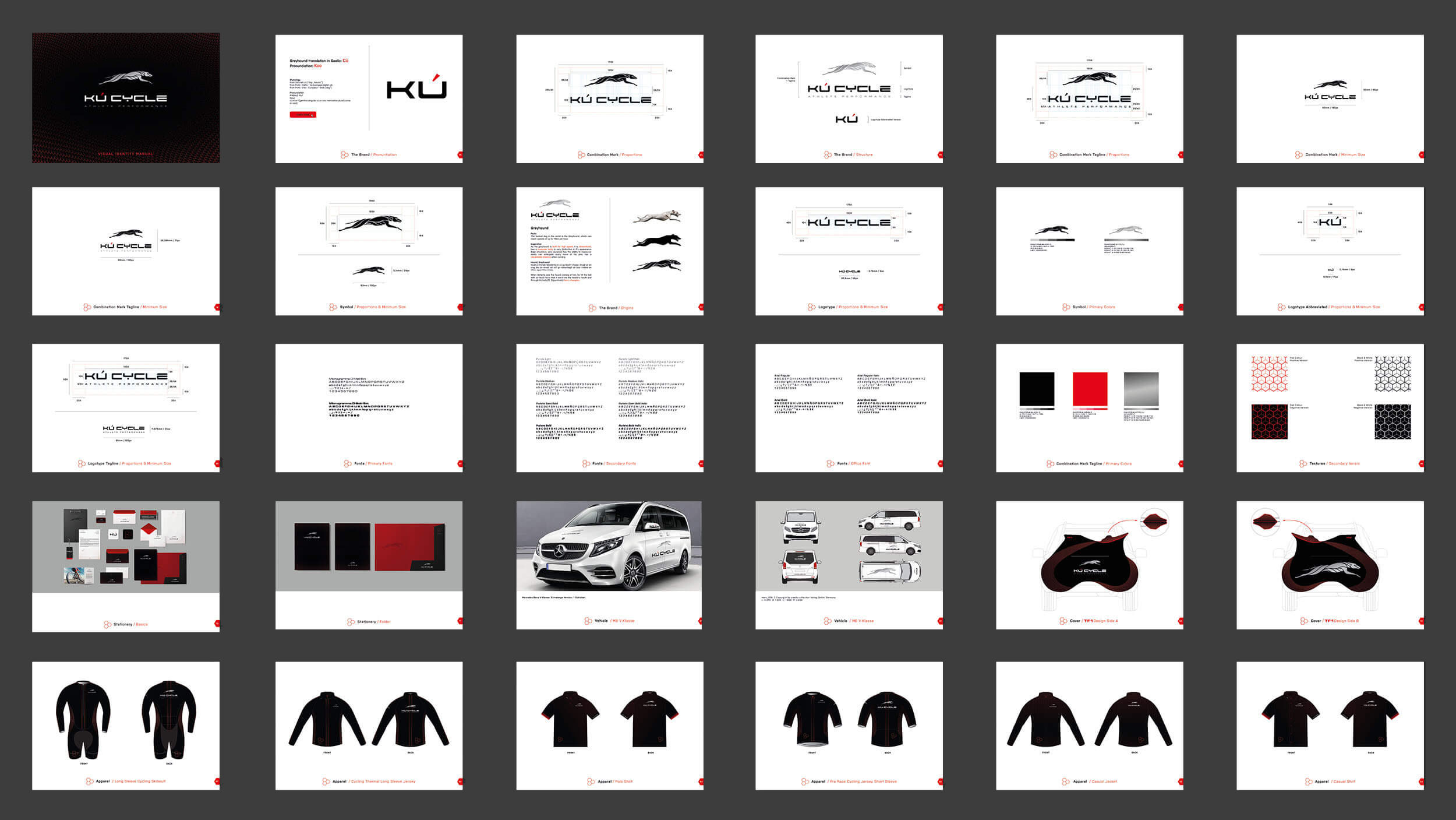 Kú Cycle — 73-page Visual Identity Manual, full contact sheet