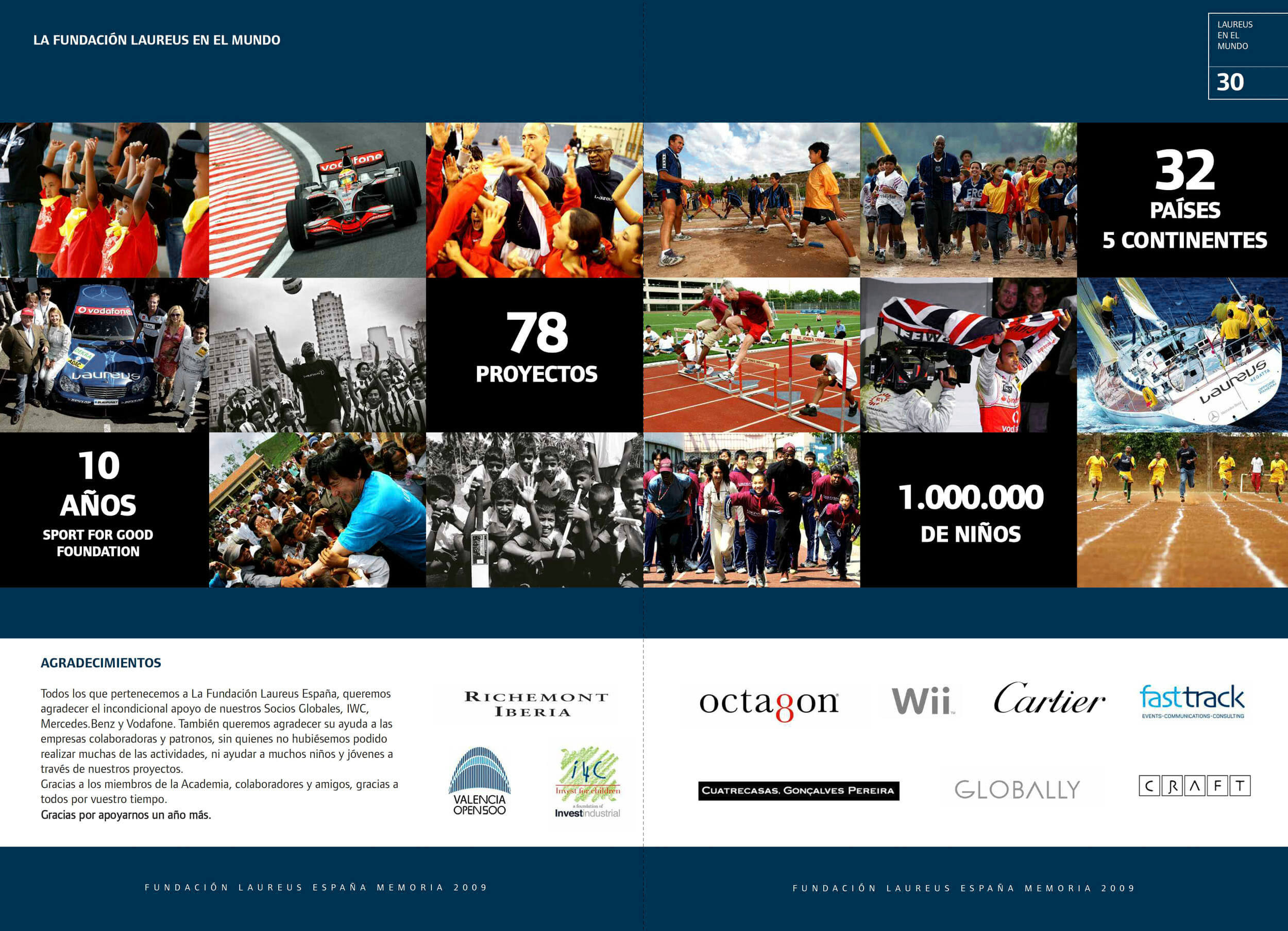 Fundación Laureus worldwide impact spread with statistics panel