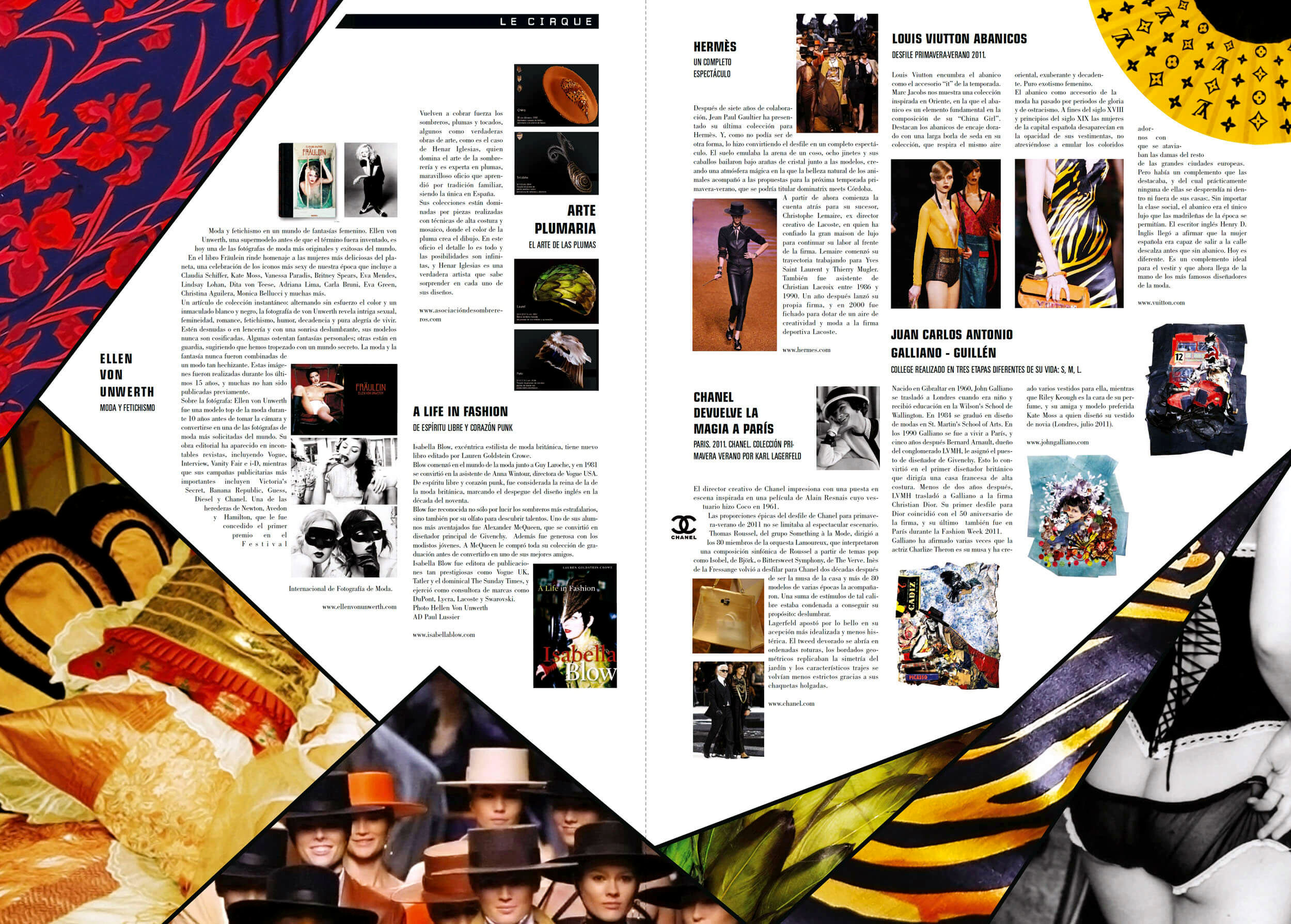 Le Cirque spread — Balenciaga fashion feature with pattern sketches