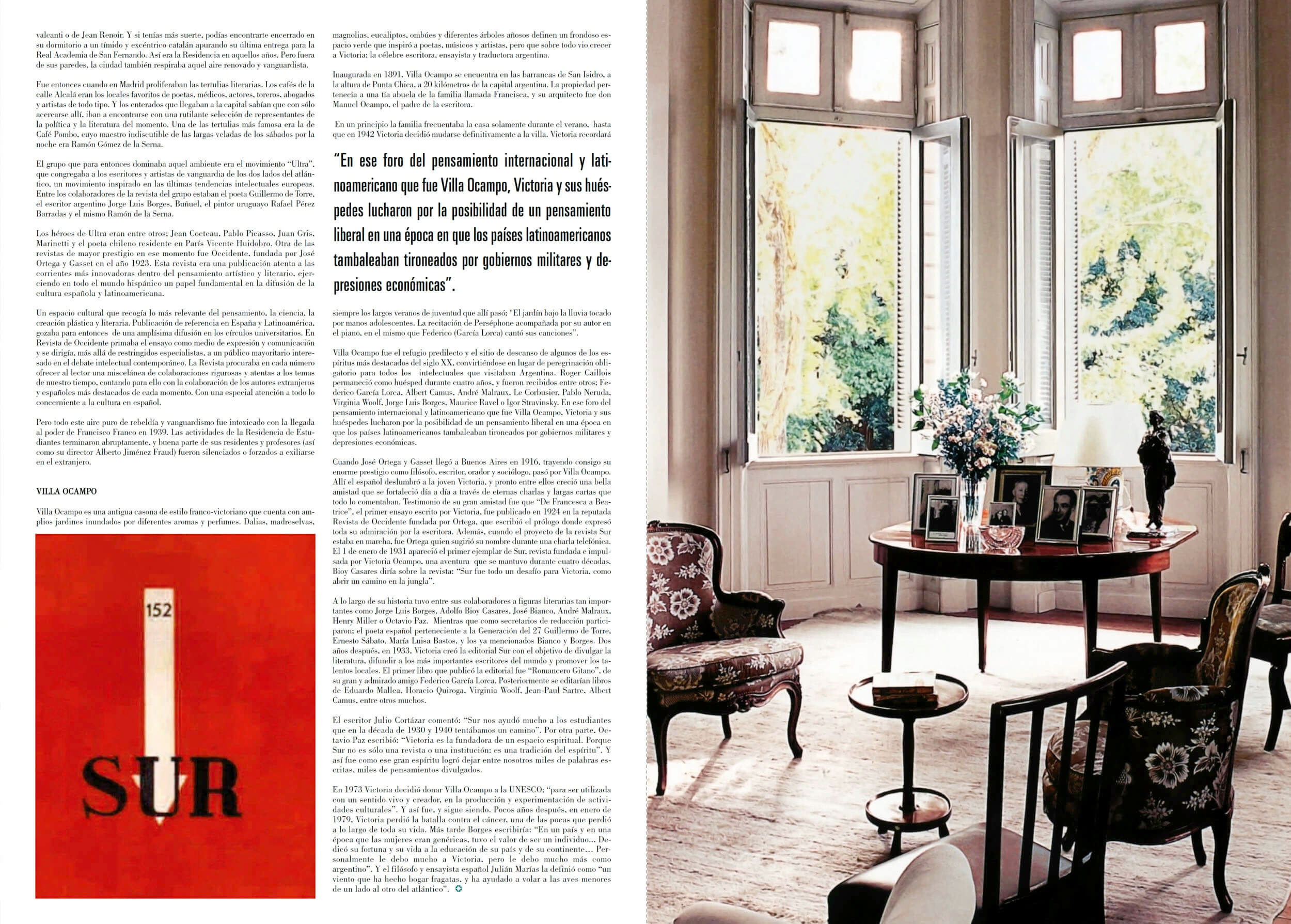 Le Cirque spread — editorial text page and elegant interior photograph