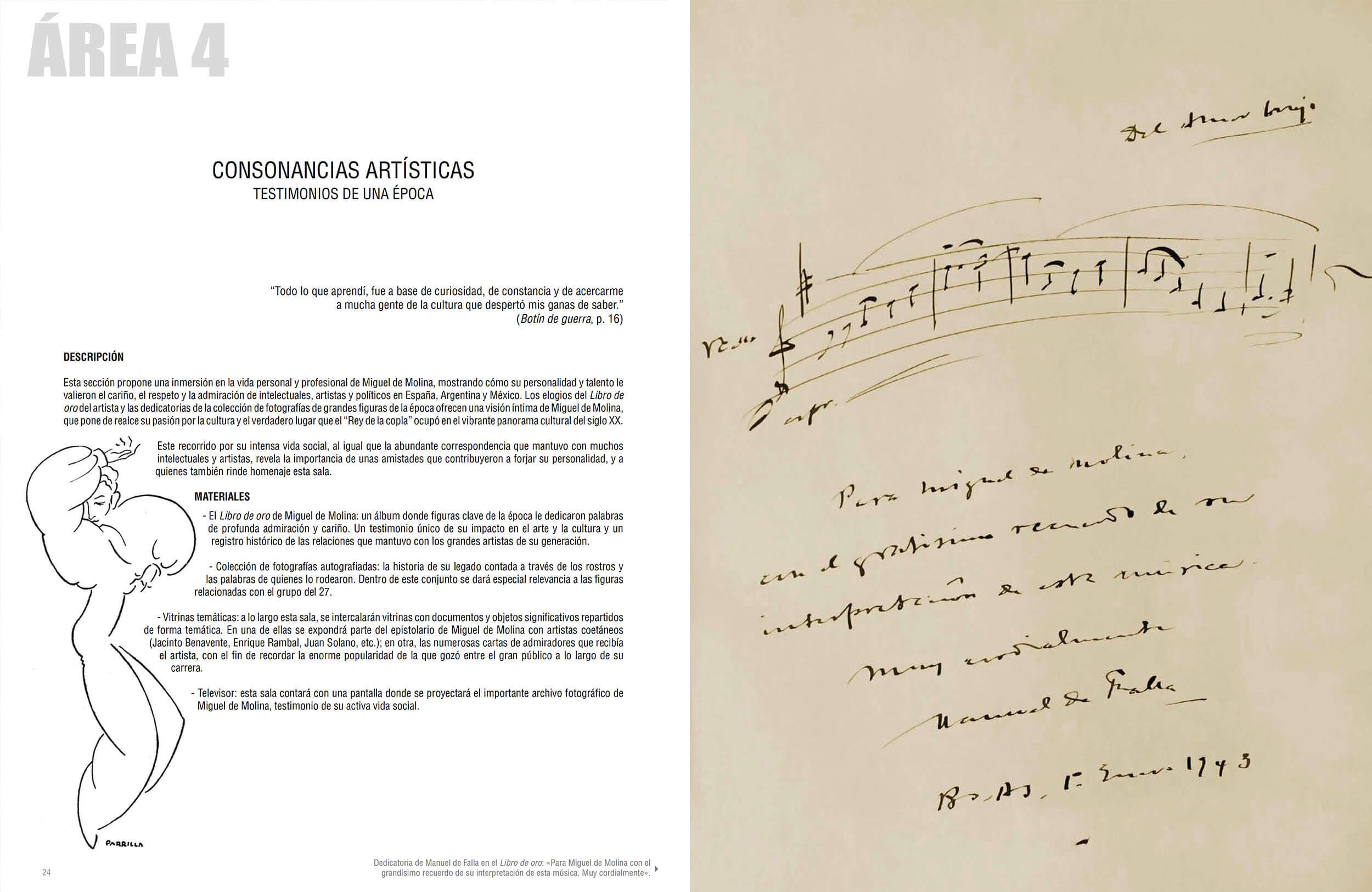 Área 4 — Consonancias Artísticas, Manuel de Falla manuscript spread