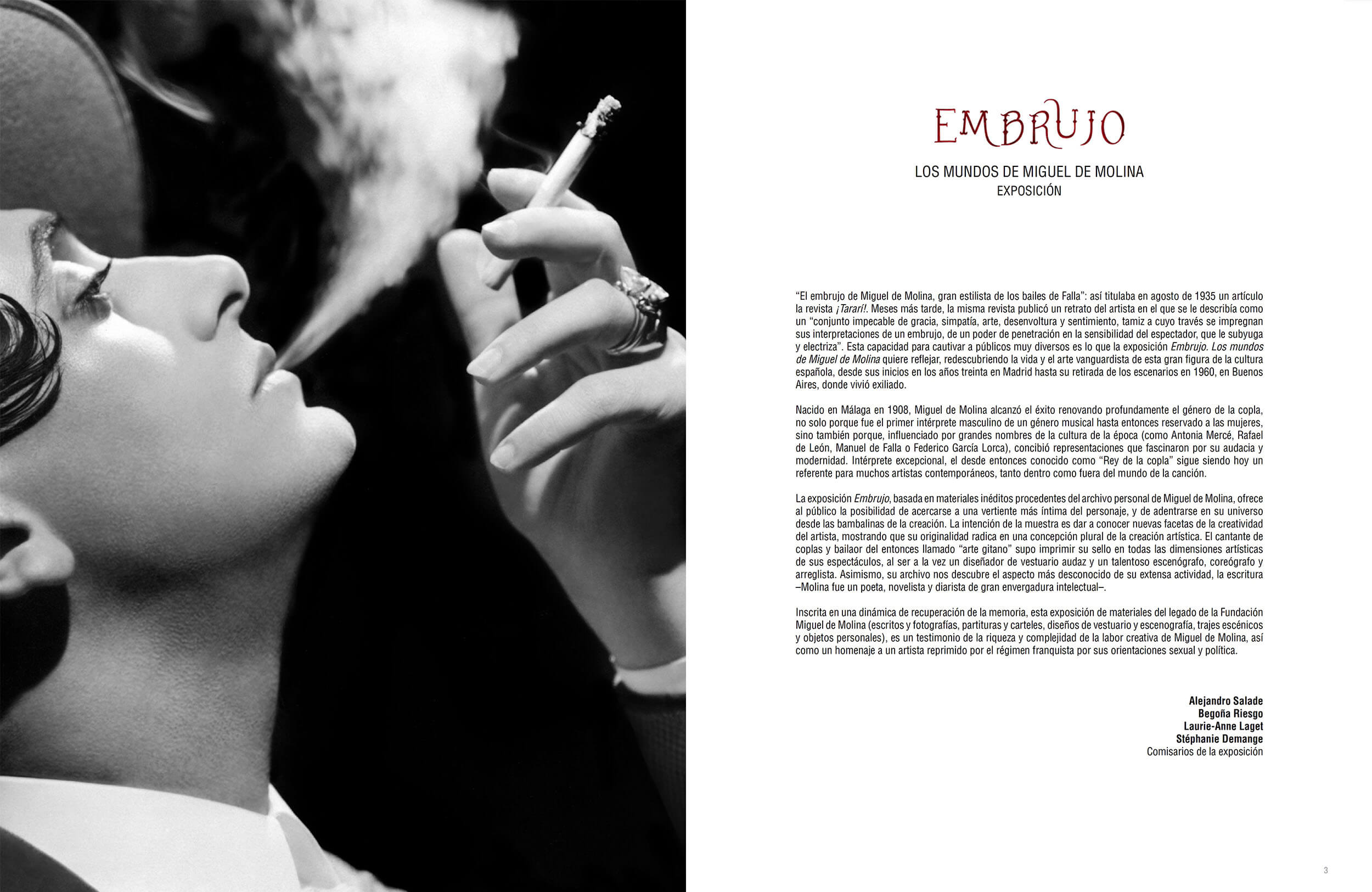 Embrujo — title spread with candid smoking portrait