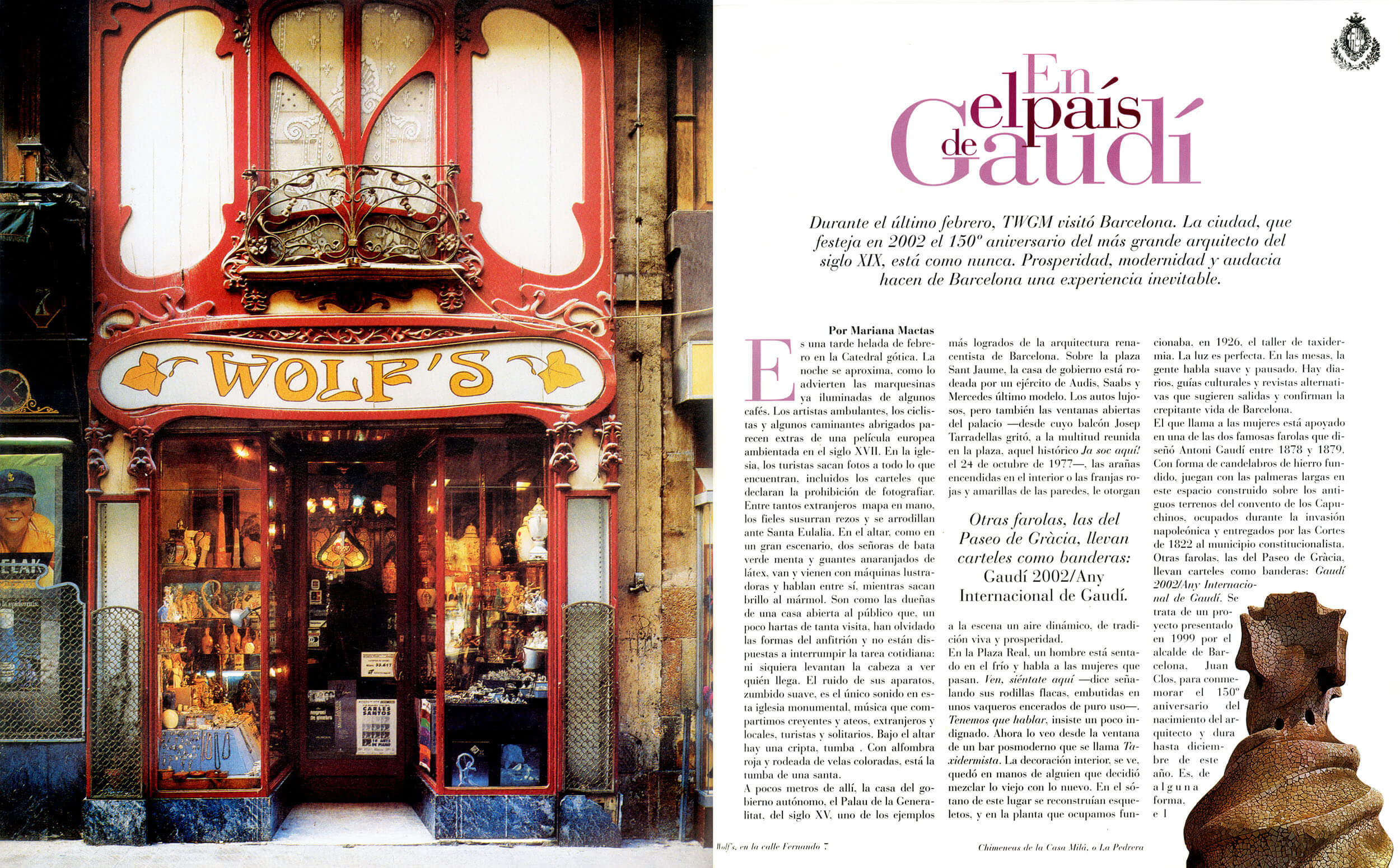 Editorial spread — 'El país de Gaudí', Barcelona storefront