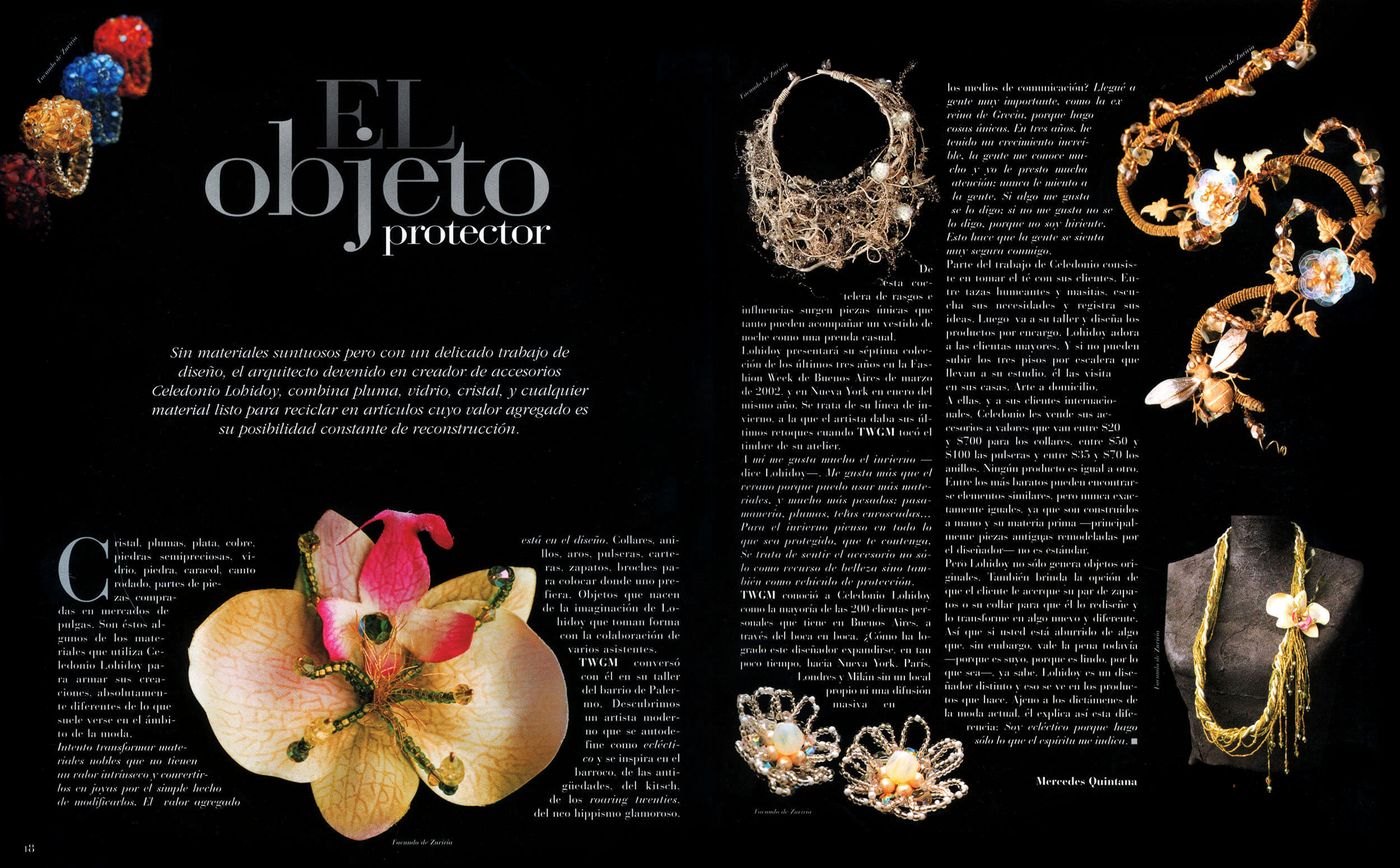Editorial spread — 'El objeto protector', floral jewellery detail